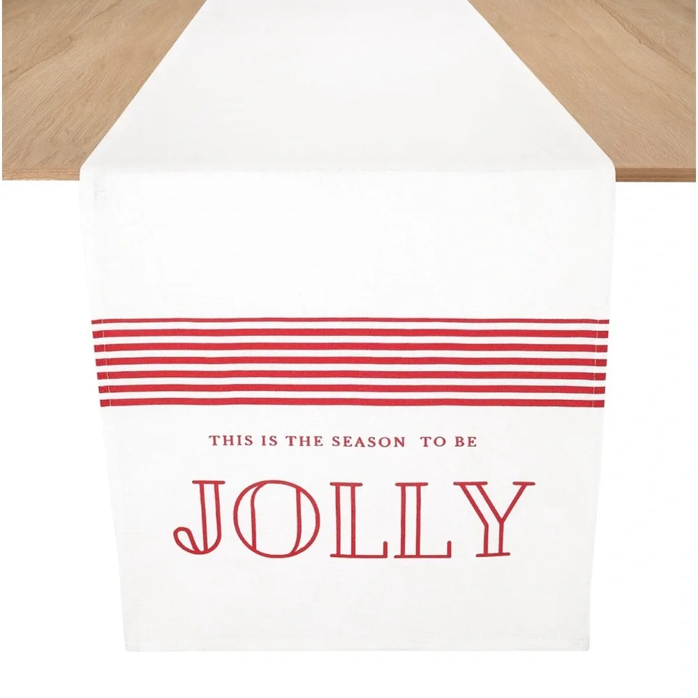 Christmas Jolly Season Table Runner 108 Inches for Christmas White Red NWT